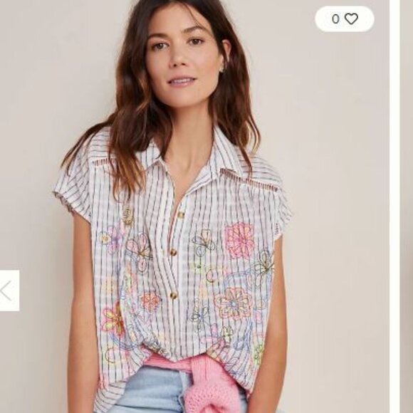 Anthropologie Pilcro Serena Surf Henley Blouse - Picture 2 of 10